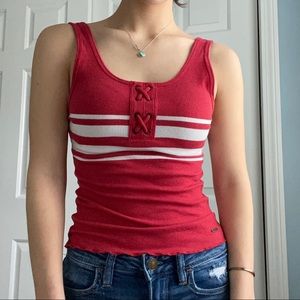Hollister Red Striped Tie Tank Top